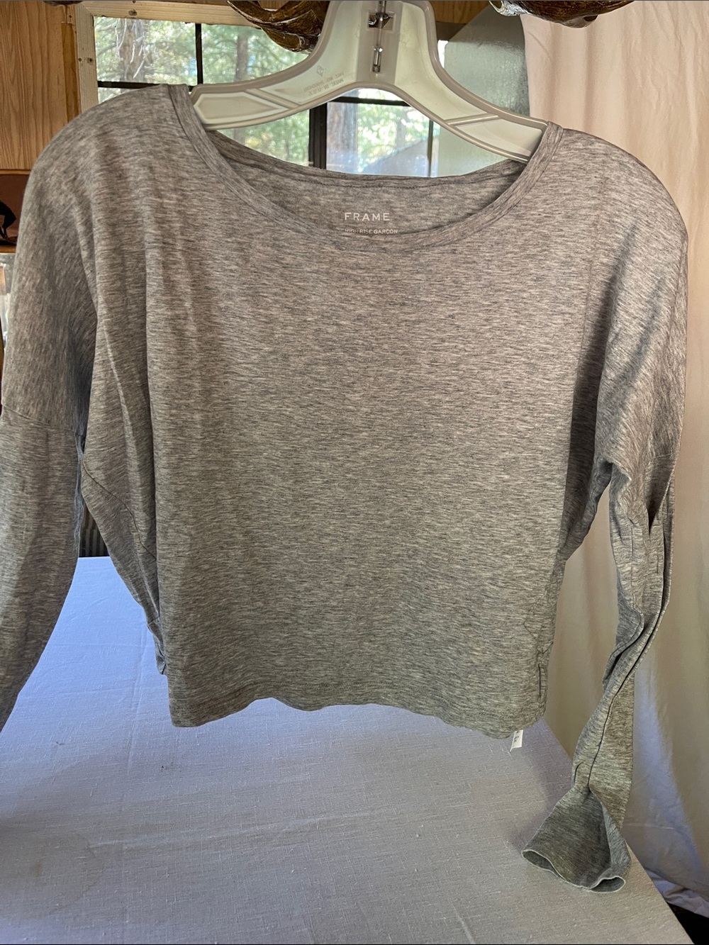 Frame drop shoulder long sleeve tee in grey